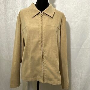 Parisian Works Tan Faux Suede Croc Embossed Zip Jacket Women’s L Soft Neutral
